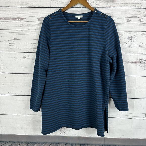 J Jill Sweater Womens XL Blue Striped Knit Boxy Buttons Casual Lagenlook Long - Picture 1 of 11